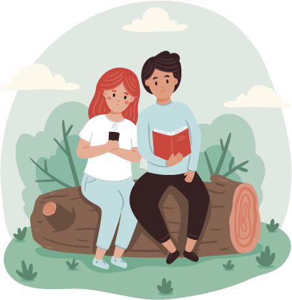 Illustration of a group of young people studying the Bible together