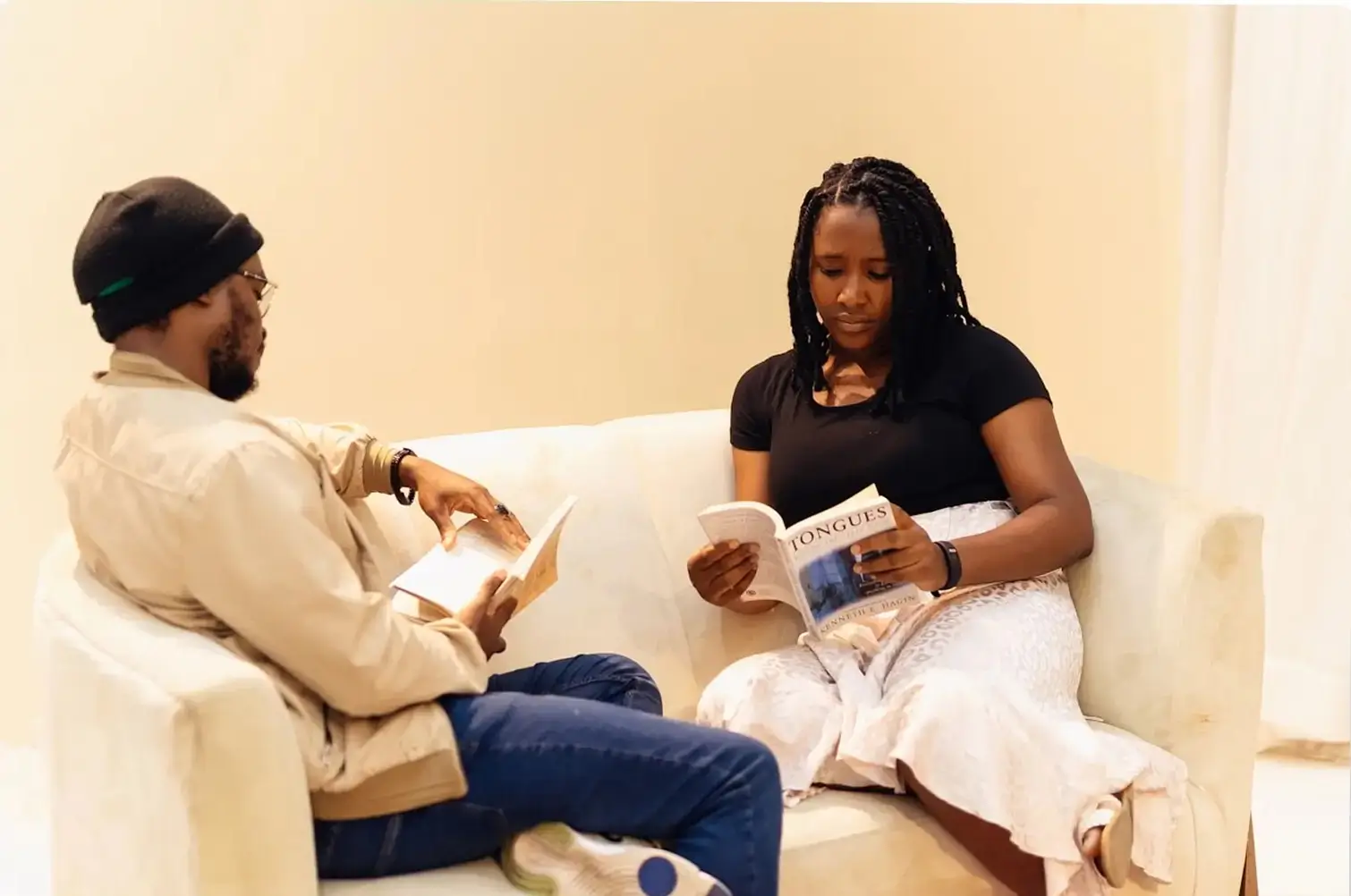 people studying on a couch